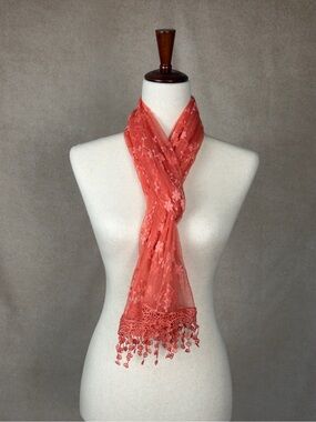 Delicate Coral Floral Lace Scarf